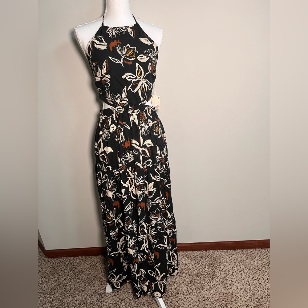 ANA‎ A New Approach Womens Black Floral Halter Cutout Maxi Dress NWT Medium